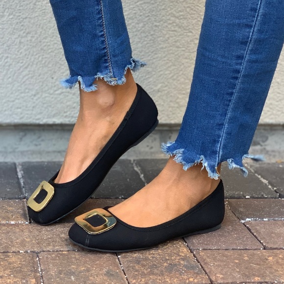 Black Oversized Buckle Slip On Classic Ballet Flat - Picture 6 of 8